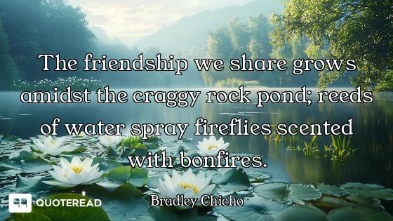The friendship we share grows amidst the craggy rock pond; reeds of water spray fireflies scented wi...