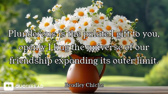 Plunderous is the palate I gift to you, openly I hug the universe of our friendship expanding its ou...