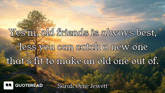 Yes'm, old friends is always best, 'less you can catch a new one that's fit to make an old one out o...