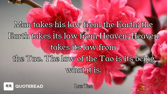 Man takes his law from the Earth; the Earth takes its law from Heaven; Heaven takes its law from
the...