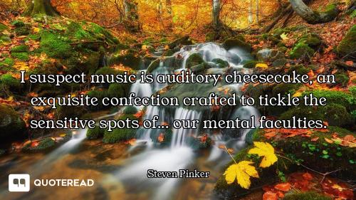I suspect music is auditory cheesecake, an exquisite confection crafted to tickle the sensitive spot...