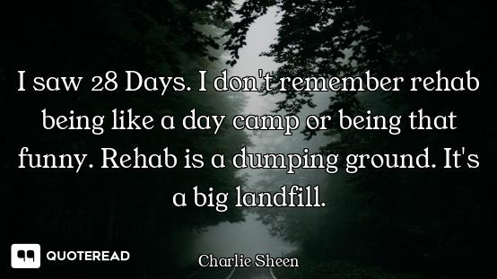 I saw 28 Days. I don't remember rehab being like a day camp or being that funny. Rehab is a dumping...