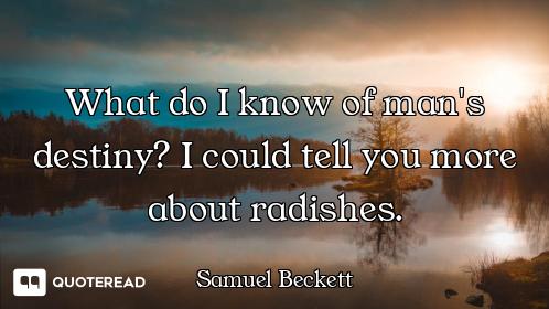 What do I know of man's destiny? I could tell you more about radishes.