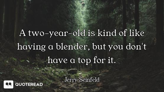 A two-year-old is kind of like having a blender, but you don't have a top for it.