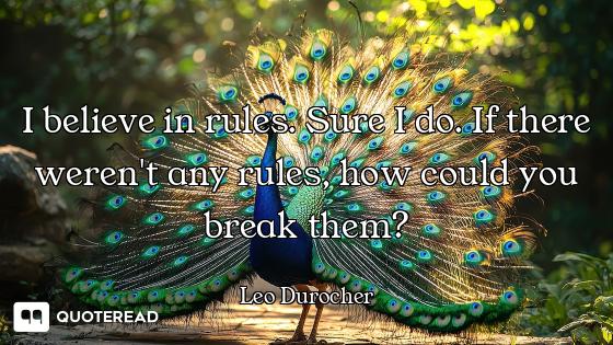 I believe in rules. Sure I do. If there weren't any rules, how could you break them?