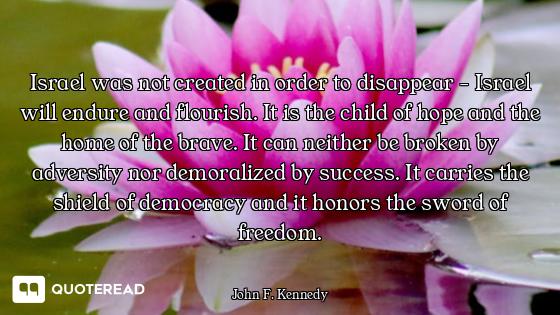 Israel was not created in order to disappear - Israel will endure and flourish. It is the child of h...
