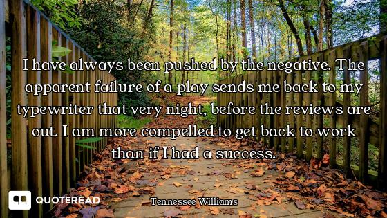 I have always been pushed by the negative. The apparent failure of a play sends me back to my typewr...