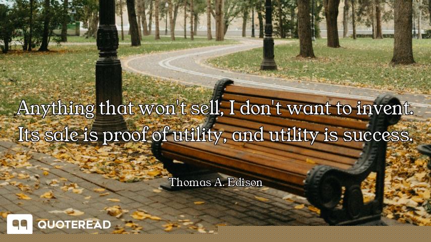 Anything that won't sell, I don't want to invent. Its sale is proof of utility, and utility is succe...