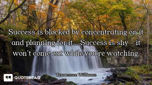 Success is blocked by concentrating on it and planning for it... Success is shy - it won't come out...