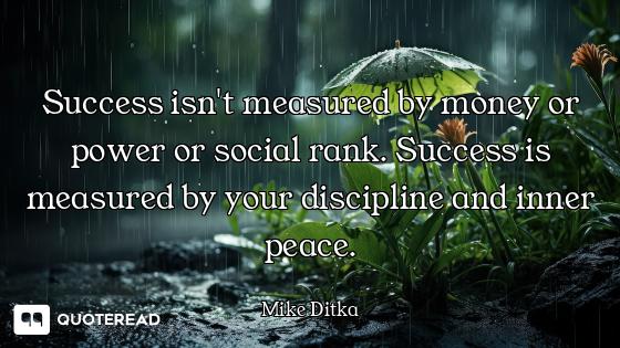 Success isn't measured by money or power or social rank. Success is measured by your discipline and...