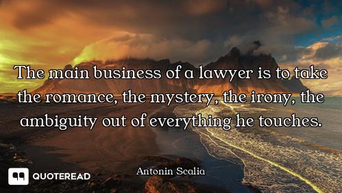 The main business of a lawyer is to take the romance, the mystery, the irony, the ambiguity out of e...