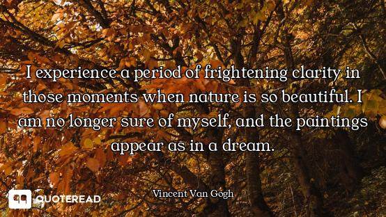 I experience a period of frightening clarity in those moments when nature is so beautiful. I am no l...