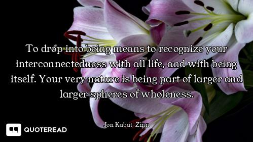 To drop into being means to recognize your interconnectedness with all life, and with being itself....