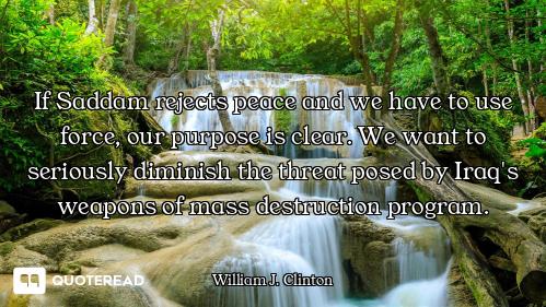If Saddam rejects peace and we have to use force, our purpose is clear. We want to seriously diminis...