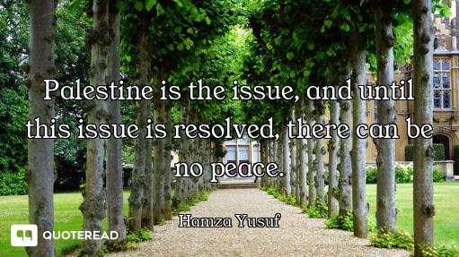 Palestine is the issue, and until this issue is resolved, there can be no peace.