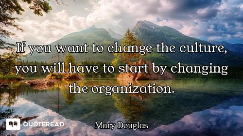 If you want to change the culture, you will have to start by changing the organization.