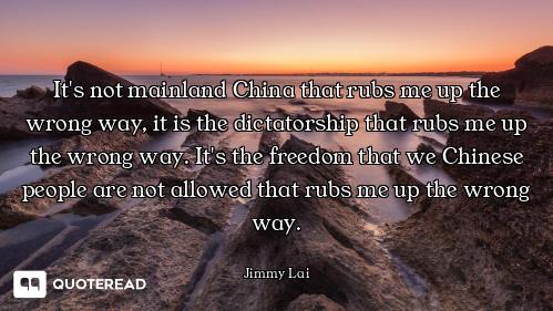 It's not mainland China that rubs me up the wrong way, it is the dictatorship that rubs me up the wr...