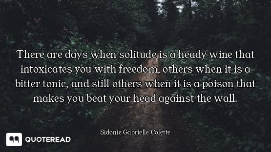 There are days when solitude is a heady wine that intoxicates you with freedom, others when it is a...