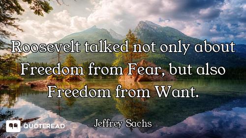 Roosevelt talked not only about Freedom from Fear, but also Freedom from Want.