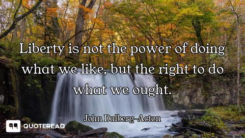 Liberty is not the power of doing what we like, but the right to do what we ought.