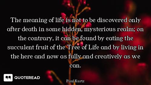 The meaning of life is not to be discovered only after death in some hidden, mysterious realm; on th...