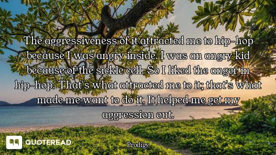 The aggressiveness of it attracted me to hip-hop because I was angry inside. I was an angry kid beca...