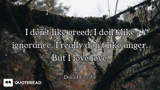 I don't like greed, I don't like ignorance. I really don't like anger. But I love love.