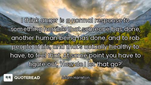 I think anger is a normal response to something horrible that someone has done, another human being...