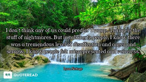 I don't think any of us could predict Trump. Trump is the stuff of nightmares. But in talking to peo...