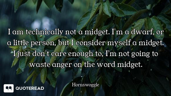 I am technically not a midget. I'm a dwarf, or a little person, but I consider myself a midget. I ju...