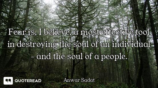 Fear is, I believe, a most effective tool in destroying the soul of an individual - and the soul of...