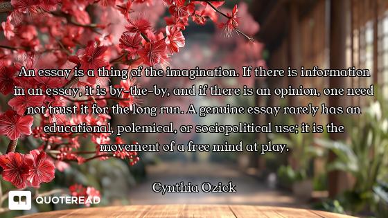 An essay is a thing of the imagination. If there is information in an essay, it is by-the-by, and if...