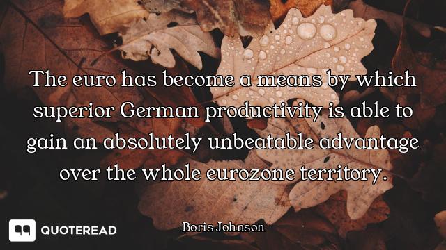 The euro has become a means by which superior German productivity is able to gain an absolutely unbe...