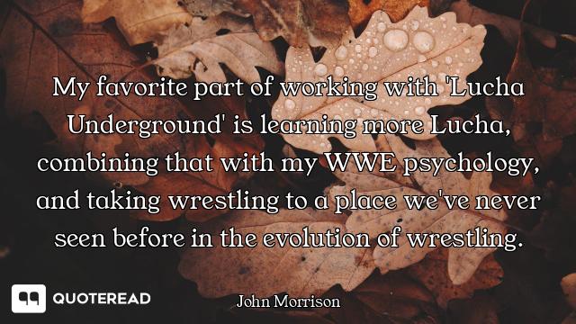 My favorite part of working with 'Lucha Underground' is learning more Lucha, combining that with my...