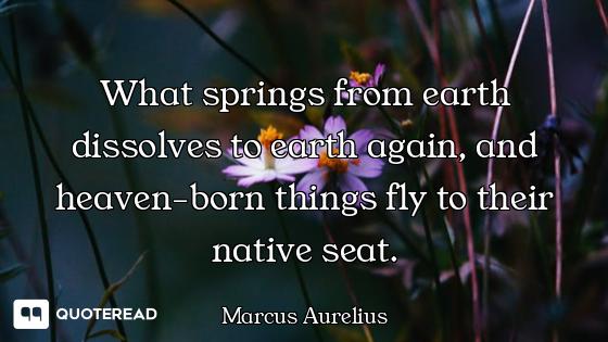 What springs from earth dissolves What springs from earth dissolves to earth again, and heaven-born things fly to their native seat.