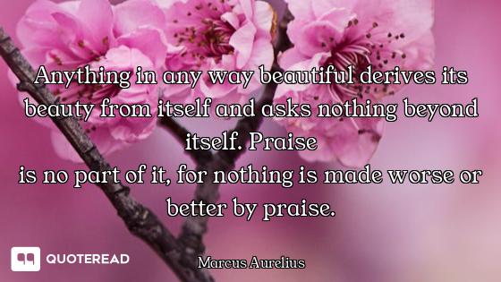 Anything in any way beautiful Anything in any way beautiful derives its beauty from itself and asks nothing beyond itself. Praise...