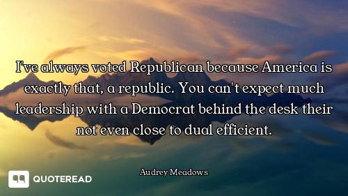 I've always voted Republican because America is exactly that, a republic. You can't expect much lead...