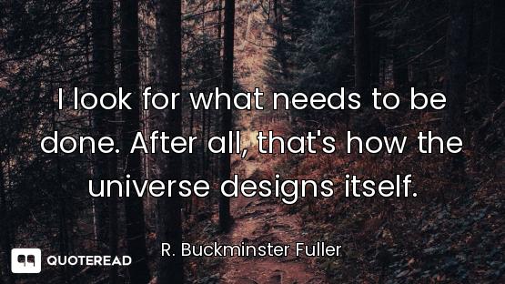 I look for what needs to be done. After all, that's how the universe designs itself.