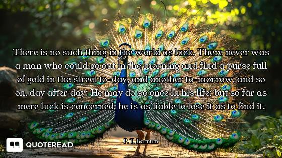 There is no such thing in the world as luck. There never was a man who could go out in the morning a...