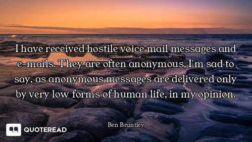 I have received hostile voice mail messages and e-mails. They are often anonymous, I'm sad to say, a...