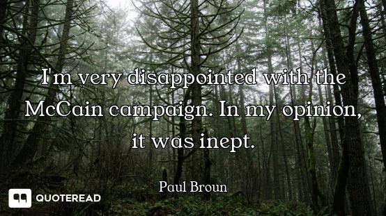 I'm very disappointed with the McCain campaign. In my opinion, it was inept.