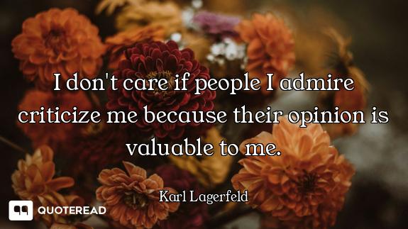 I don't care if people I admire criticize me because their opinion is valuable to me.