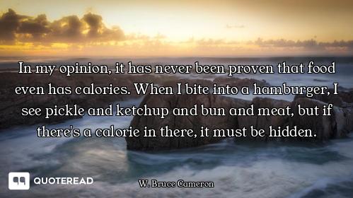 In my opinion, it has never been proven that food even has calories. When I bite into a hamburger, I...