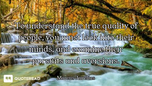 To understand the true quality of people, you must look into their minds, and examine their
pursuits...