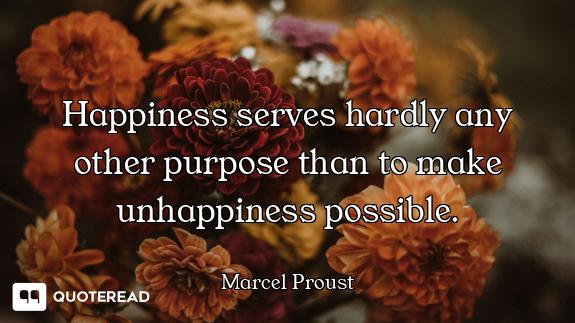 Happiness serves hardly any other purpose than to make unhappiness possible.