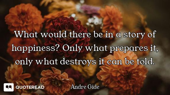 What would there be in a story of happiness? Only what prepares it, only what destroys it can be tol...