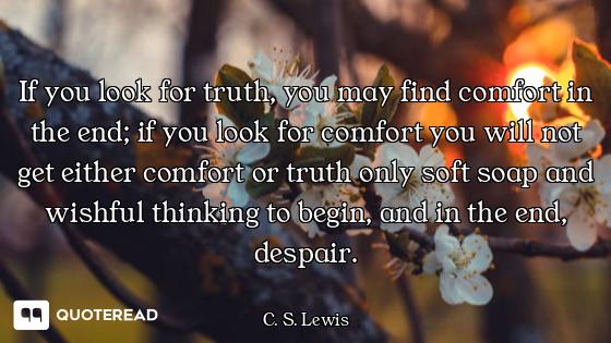 If you look for truth, you may find comfort in the end; if you look for comfort you will not get eit...