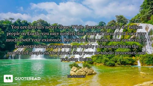 You are literally never alone. While there are roughly 6.7 billion people on Earth, you may not feel...