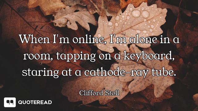 When I'm online, I'm alone in a room, tapping on a keyboard, staring at a cathode-ray tube.