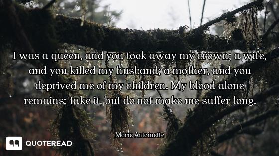 I was a queen, and you took away my crown; a wife, and you killed my husband; a mother, and you depr...